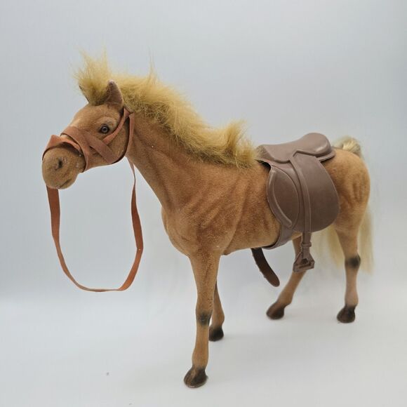 Unbranded Other - Vintage Flocked Plastic Horse Toy Figurine Pony Brown with saddle